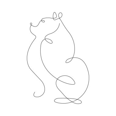 Silhouette of a dog drawn in one line in a minimalist style. Design suitable for tattoos, minimalist, decor, photography, website design, logo, t-shirt print, animal print, badge. Isolated vector