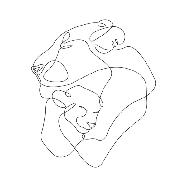 Lion Cradling Lioness Himself Minimalist Style Concept Animal Idyll Happiness — Stockvektor