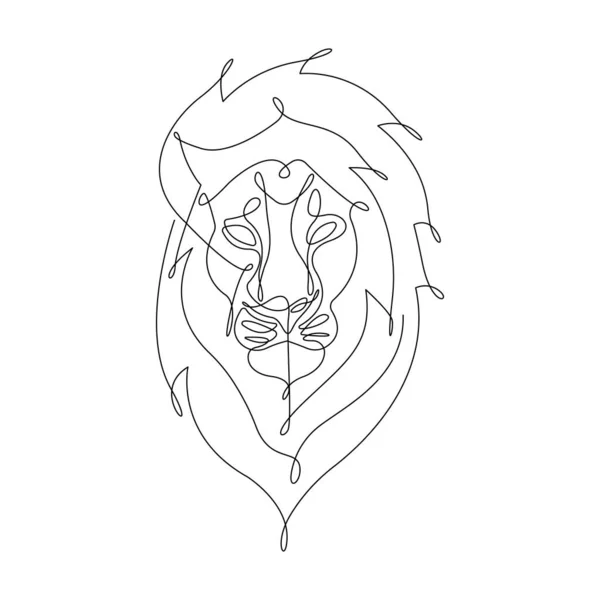 Silhouette Tiger Lion Head Drawn Single Line Minimalist Style Design — Stock Vector