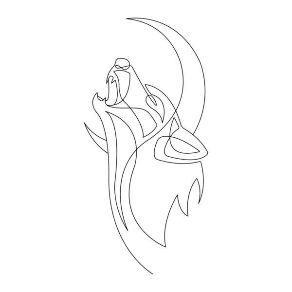 Wolf Howling Moon Drawn Continuous Line Minimalist Style Design Suitable — Image vectorielle