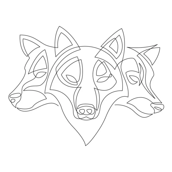 Three Headed Wolf Drawn One Continuous Line Design Modern Tattoos — Vetor de Stock