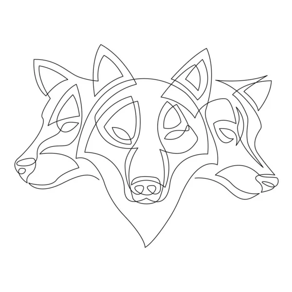 Three Headed Wolf Drawn One Continuous Line Design Modern Tattoos — Vettoriale Stock