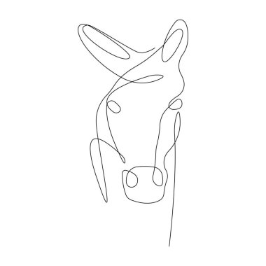 Horse head drawn in one continuous line in minimalist style. Design suitable for equestrian club logo, mascot, tattoo, jewelry, emblem, poster, flyer, t-shirt print. Isolated vector