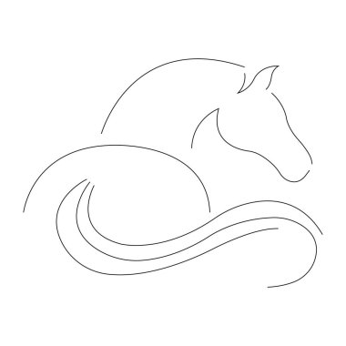 Minimalist tarzda çizilmiş, arkadan görülen bir atın silüeti. Logo, dövme, dekorasyon, maskot, sembol, poster, pankart ve tişört baskısı için uygun bir tasarım. İzole vektör illüstrasyonu