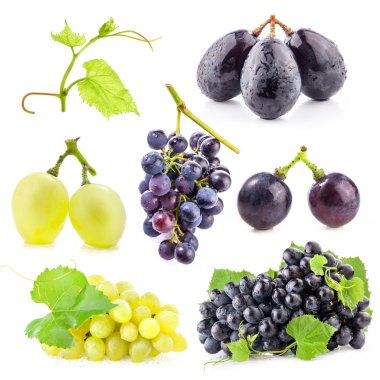 Collection of Ripe grapes with leaves clipart