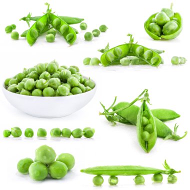 Collection Fresh green pea pod and peas