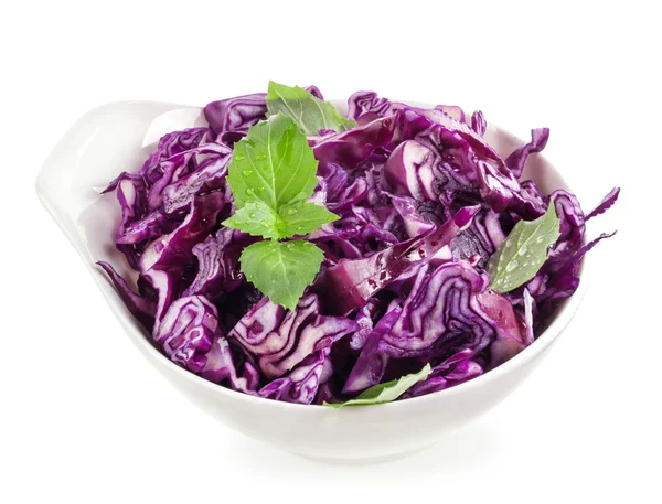 Red cabbage salad with basil leaves — Stock Photo, Image