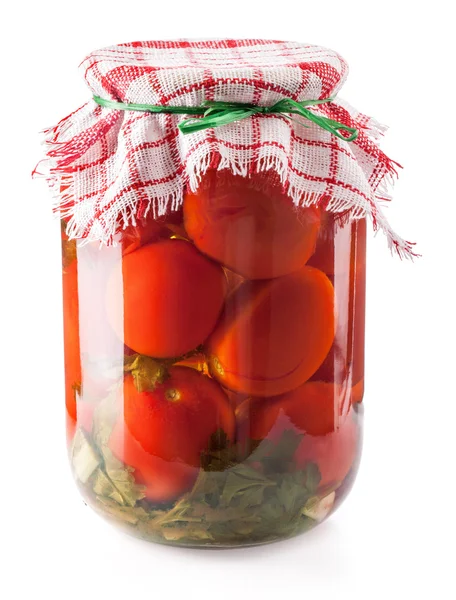 Tomates enlatados em frasco de vidro — Fotografia de Stock