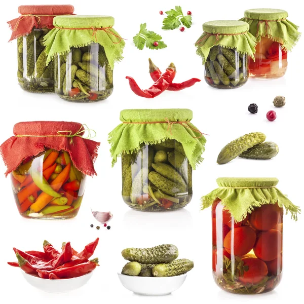 Collection of Pickles on glass jar — Stock Image Collection of Pickles on glass jar Stock Image