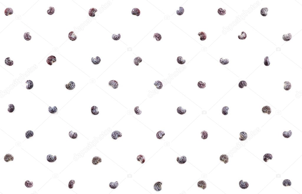 Poppy seeds isolated on white seamless pattern. Extreme close-up