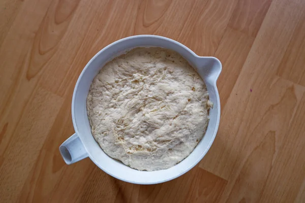 Vista Dall Alto Della Fermentazione Con Lievito Pasta Lievitata Cottura — Foto Stock