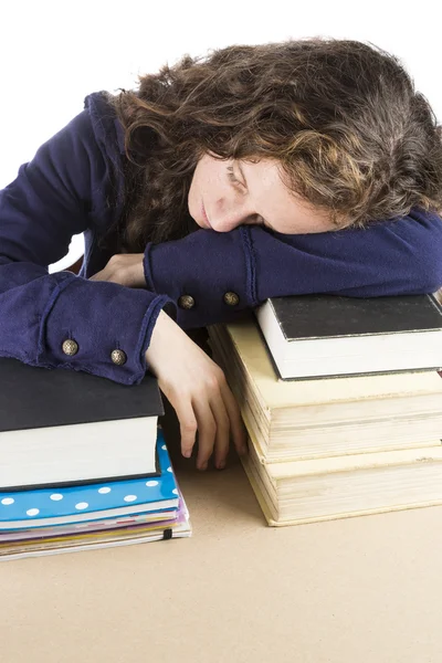 Teen sleeping on her books — Stock Photo, Image