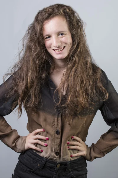 Teen with black and brown jacket — Stock Photo, Image