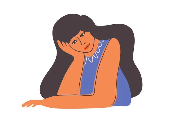 Triste Mujer Molesta Sentada Descansando Cabeza Mano Chica Triste Mirada Ilustración De Stock