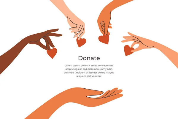 Donation Charity Foundation Concept Diversity Human Hands Give Heart Shapes 免版税图库插图