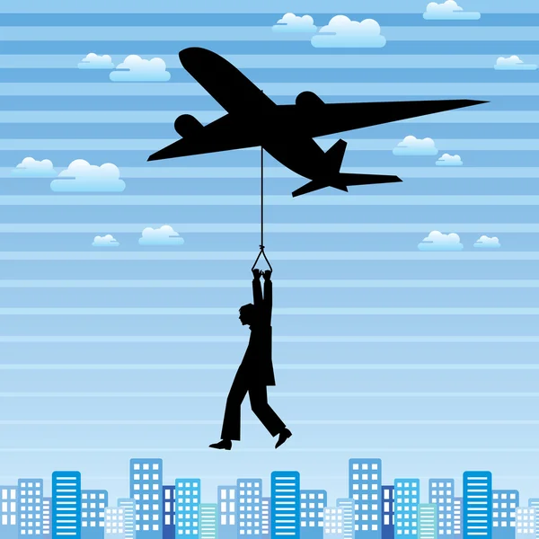 Airplane and man in the city — Stock Vector