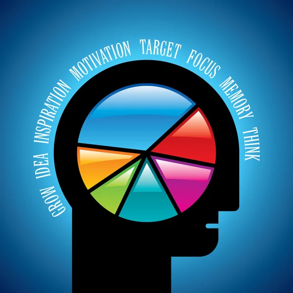 Öppna sinnade mannen med färgglada cirkeldiagram — Stock vektor