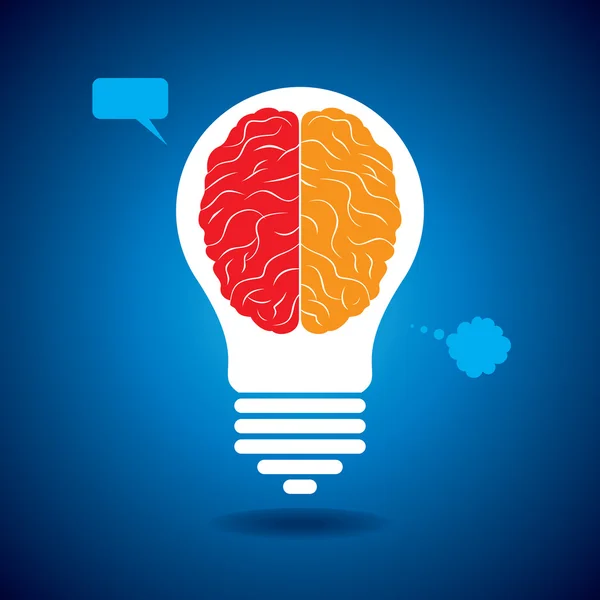 Cerebro con bombilla idea — Vector de stock