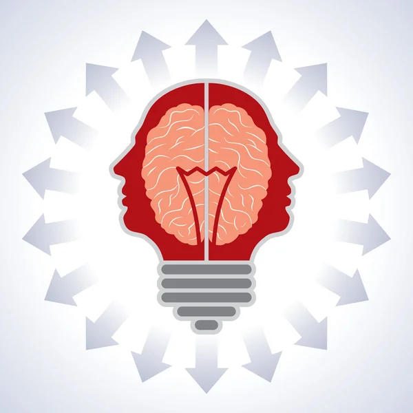Konzept des Gehirns mit Glühbirnen als mögliche Lösungen — Stockvektor
