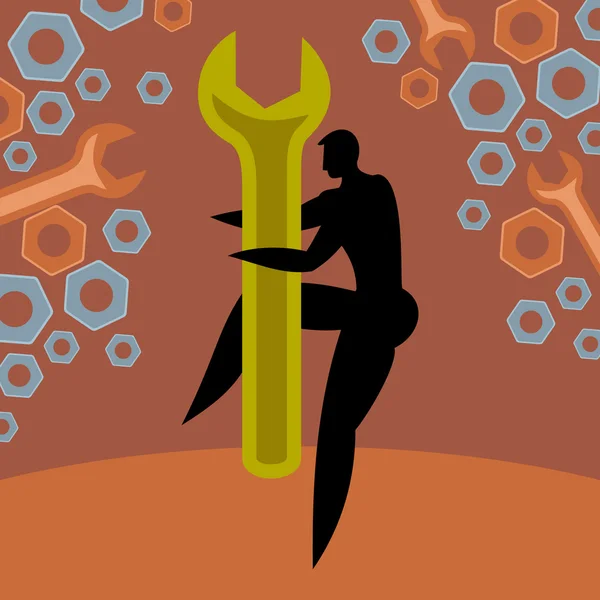 Homme avec clé et fond de noix — Image vectorielle