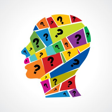Man thinking many question clipart