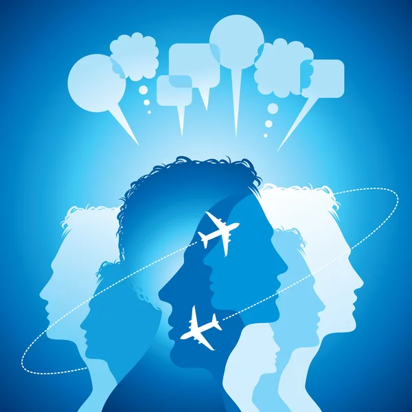A repülő repülőgépek kommunikáció emberek háttér — Stock Vector
