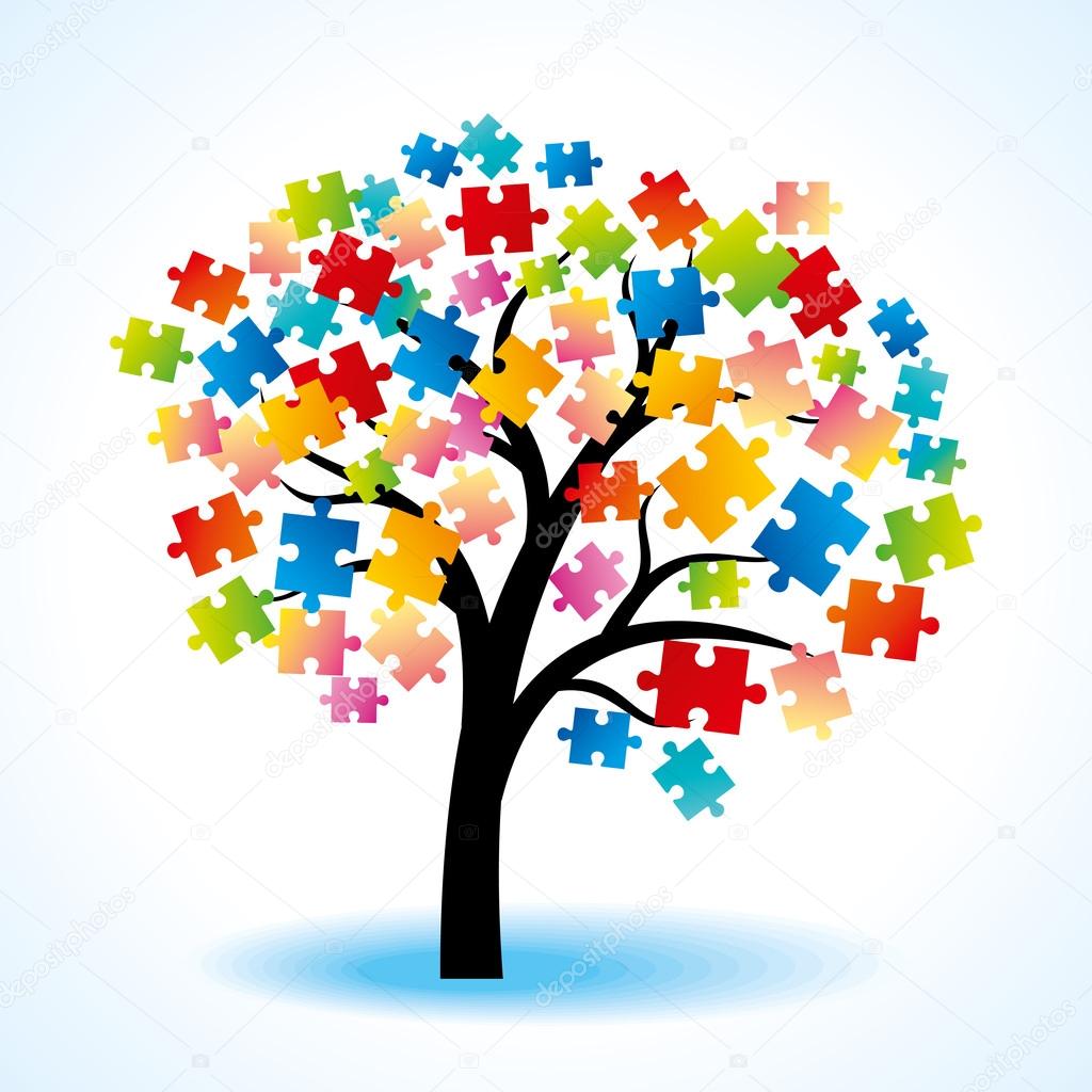 Tree puzzle colorful background