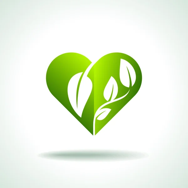 Heart symbol in green leaves — Stock Vector