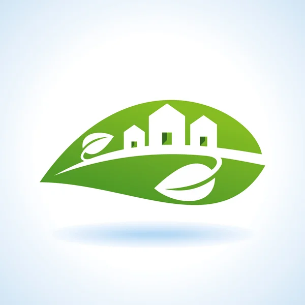 Icono de casas verdes Bio — Vector de stock