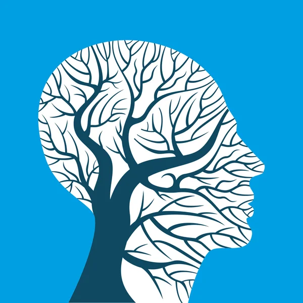 Cerebro humano, pensamientos verdes — Vector de stock