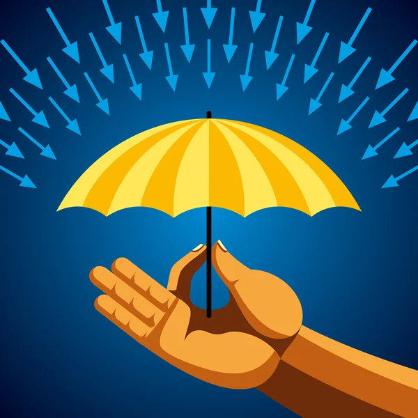 Mano con ombrello giallo — Vettoriale Stock