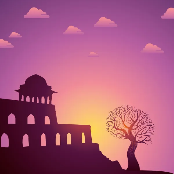 Indianische Denkmäler bei Sonnenuntergang — Stockvektor