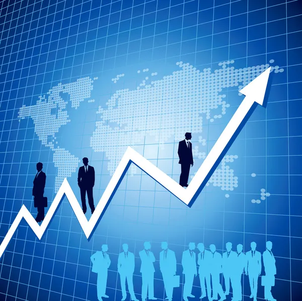 Upward business arrows with businessmen — Stock Vector