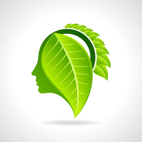 Con with leaf and human head — Stock Vector