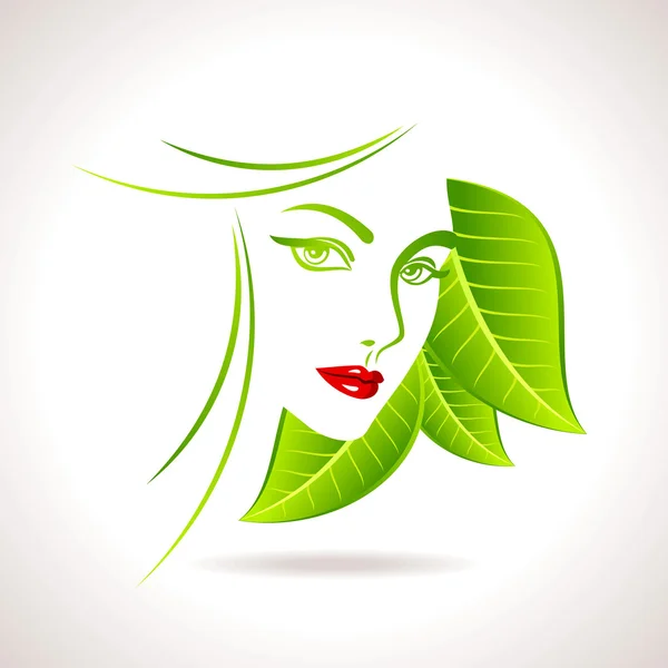 Eco pictogram met vrouwen gezicht — Stockvector
