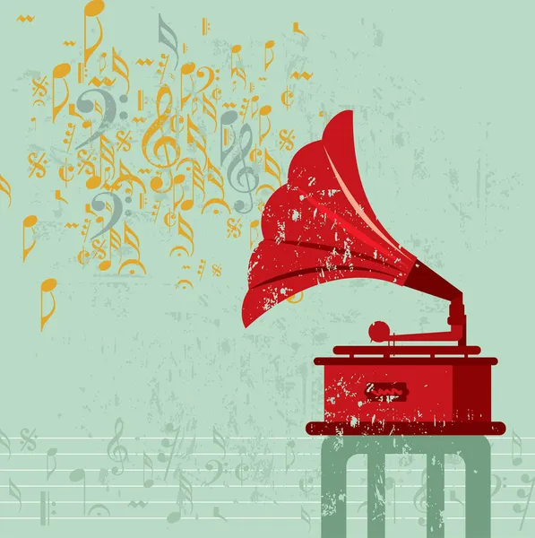 Vintage afiş ile eski gramofon