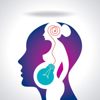 Silhouette of pregnant woman with creative idea clipart