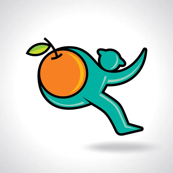 Fitness adam çalıştıran ve ayrı tutma turuncu meyve — Stok Vektör
