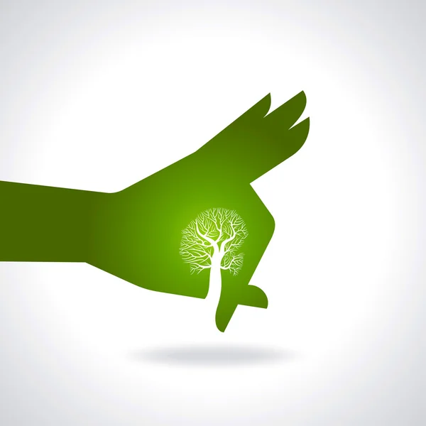 Mano con árbol — Vector de stock