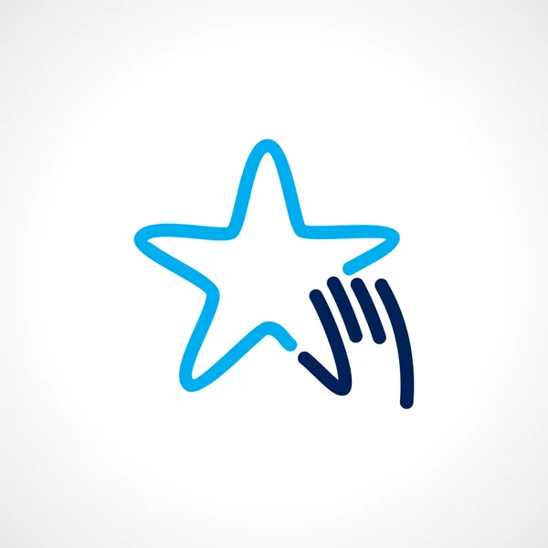 Blå stjärnan kontur med hand — Stock vektor