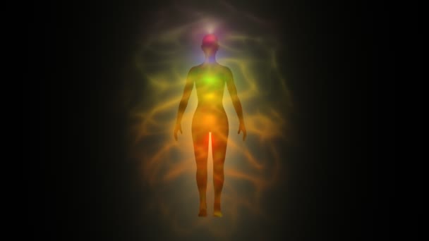 Aura av kvinna - mänsklig energi kropp, chakran — Stockvideo