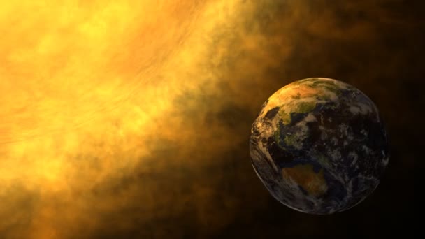 Planeet aarde en stralende zon, solar flare, globale opwarming van de aarde — Stockvideo