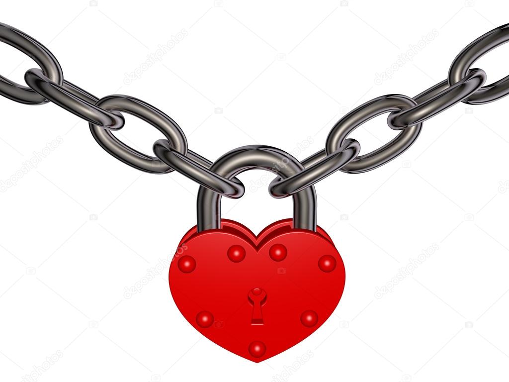 Lock of love - heart lock and chain
