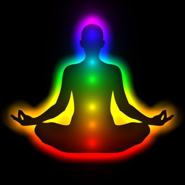 meditasyon aura ve Çakralar ile kadın silüeti