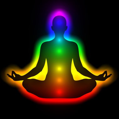 meditasyon aura ve Çakralar ile kadın silüeti