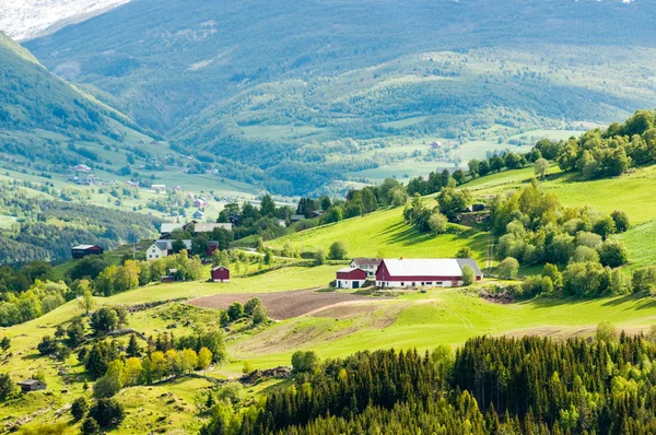 Aldeia de montanha e fazenda na Noruega — Fotografia de Stock