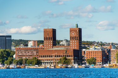 View of Oslo, Norway Radhuset from the sea clipart