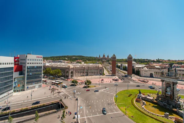 Montjuic fontänen på plaza de España — Stockfoto