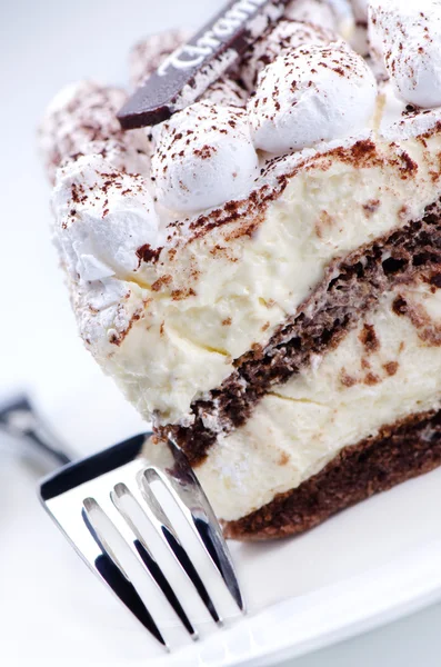 Tiramisu cake with fork — Stock Photo, Image