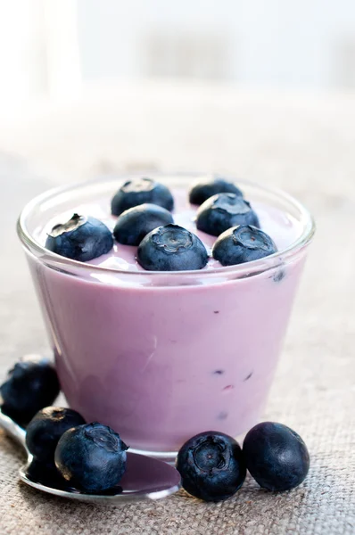 Joghurt mit reifen Blaubeeren — Stockfoto